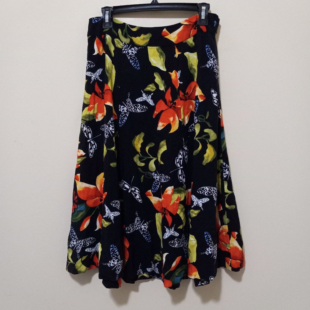 SOFT SURROUNDINGS Women's Rayon A-Line Floral Midi Casual Resort Skirt Size PS